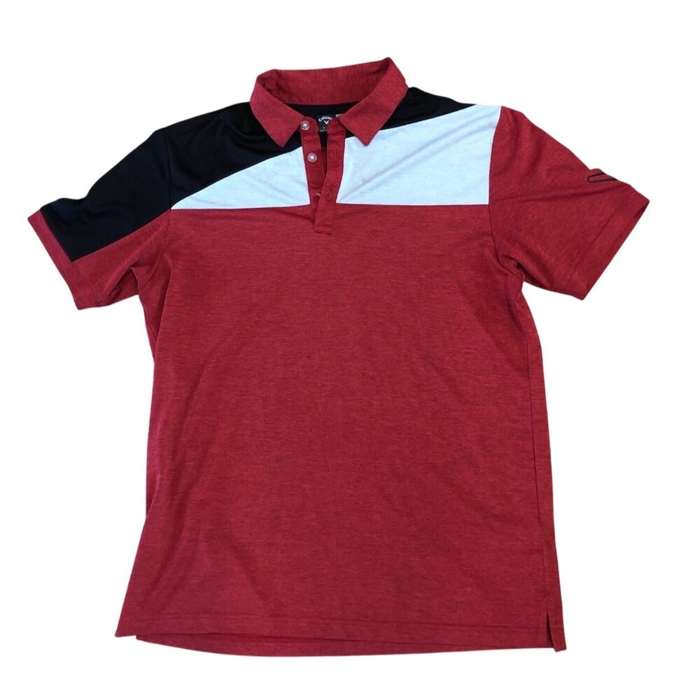 Callaway Golf Polo Shirt Mens Large Opti Dri Red White & Black Colorblock